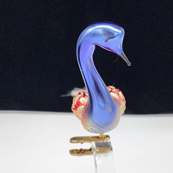 Vintage German Glass Swan Ornament Clip On Gold & Iridescent Germany Christmas - Picture 7 of 9